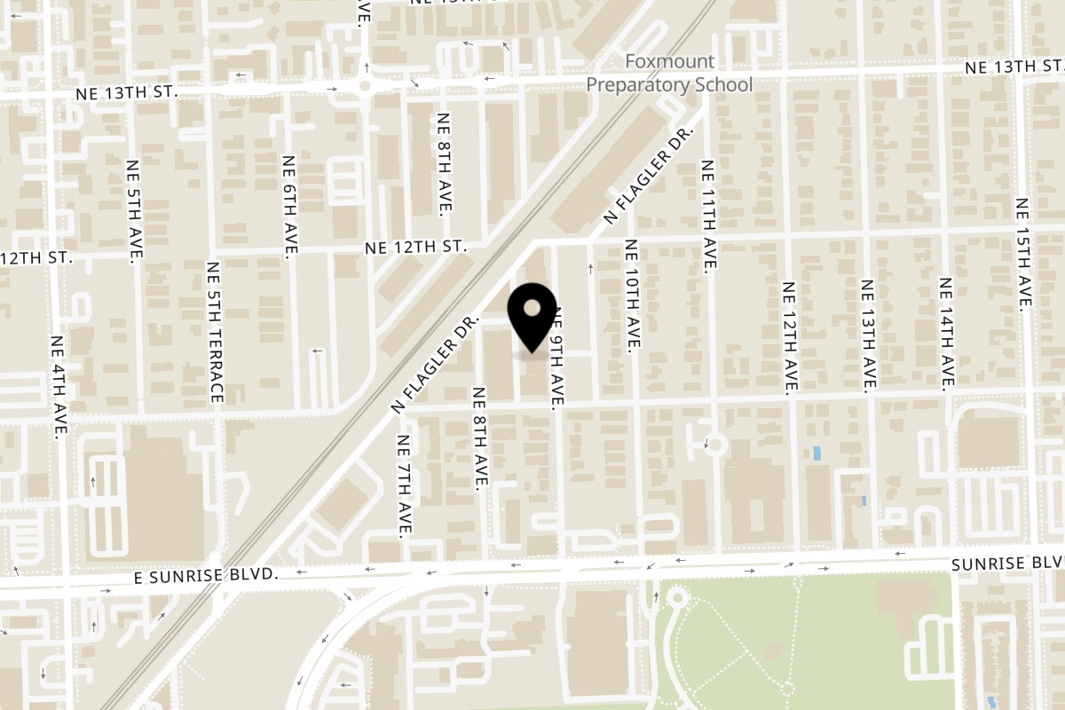 Map showing the location of Plant Based Mafia Fort Lauderdale on 1115 NE 9th Ave in Fort Lauderdale